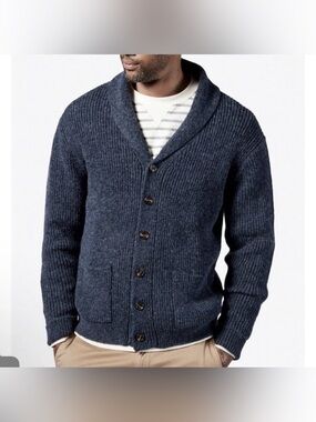 Line of Trade 100% Shetland Wool Shawl Collar Cardigan Navy Men’s Large